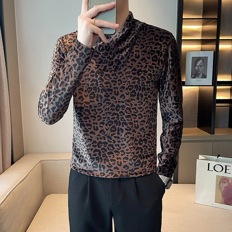 

High V-neck Men's Pullover Slim-fitting Long-sleeved Knitted Sweater