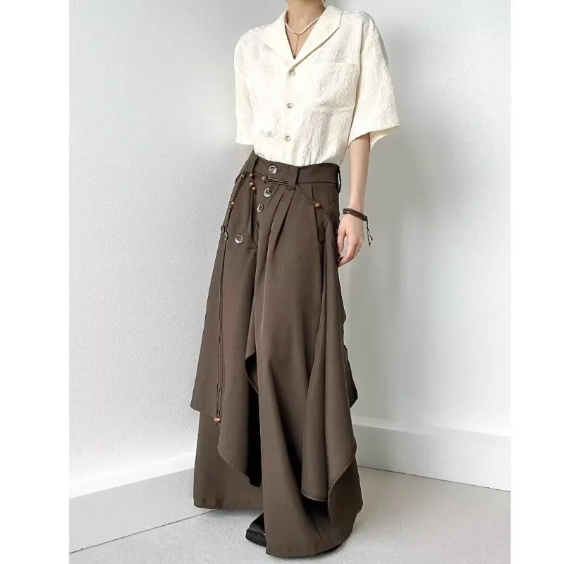 Women's Premium  Multi-button Irregular Skirts Trousers Design Niche Nine-point Wide-legged Skinny Petite Premium Layers