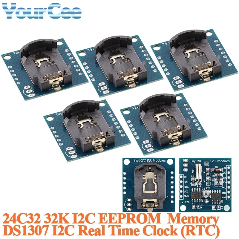 5pcs/1pc Tiny RTC I2C IIC Clock Module 24C32 EEPROM Memory DS1307 Clock Provide Clock Signal 2 Wire Serial Interface