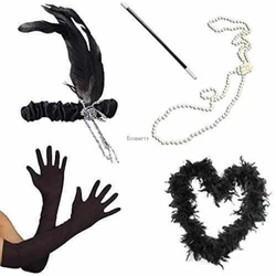 Women 1920s 5 Piece Charleston Flapper Dress Up Set Accessories Ladies Gloves Headband Feath  halloween decorations 20