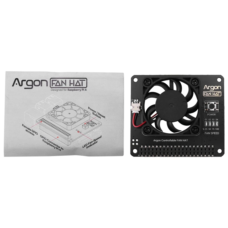 Argon-Lüfter-HAT für Raspberry Pi 4/3 Lüfter mit Software, einstellbare Geschwindigkeit / 40 mm großer Lüfter für Raspberry Pi4
