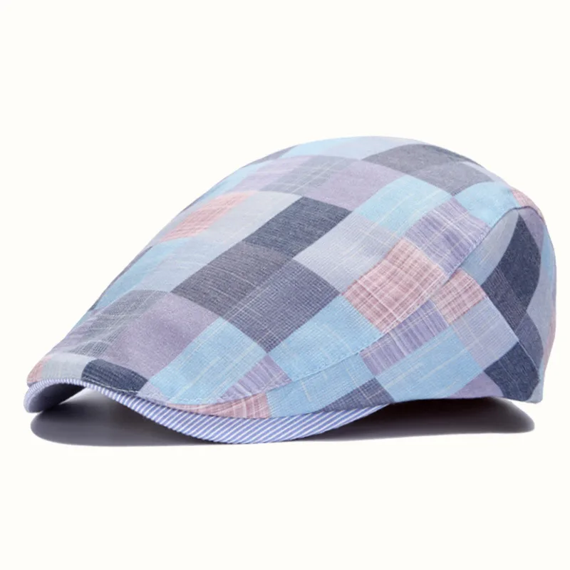 

Men Women Newsboy Cap Plaid Colorful Cotton Buckle Adjustable Newsboy Beret Cabbie Gatsby Ivy Cap Flat Driving