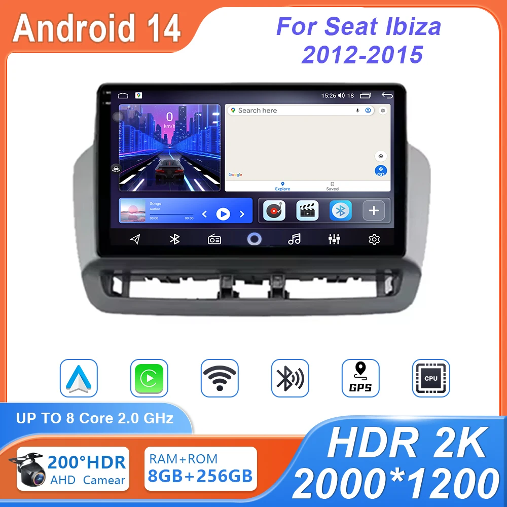 

GPS Navigation QLED Touch Screen For Seat Ibiza 2012-2015 Android Auto Radio Car Multimedia Video Player 5G WIFI BT No 2din DVD
