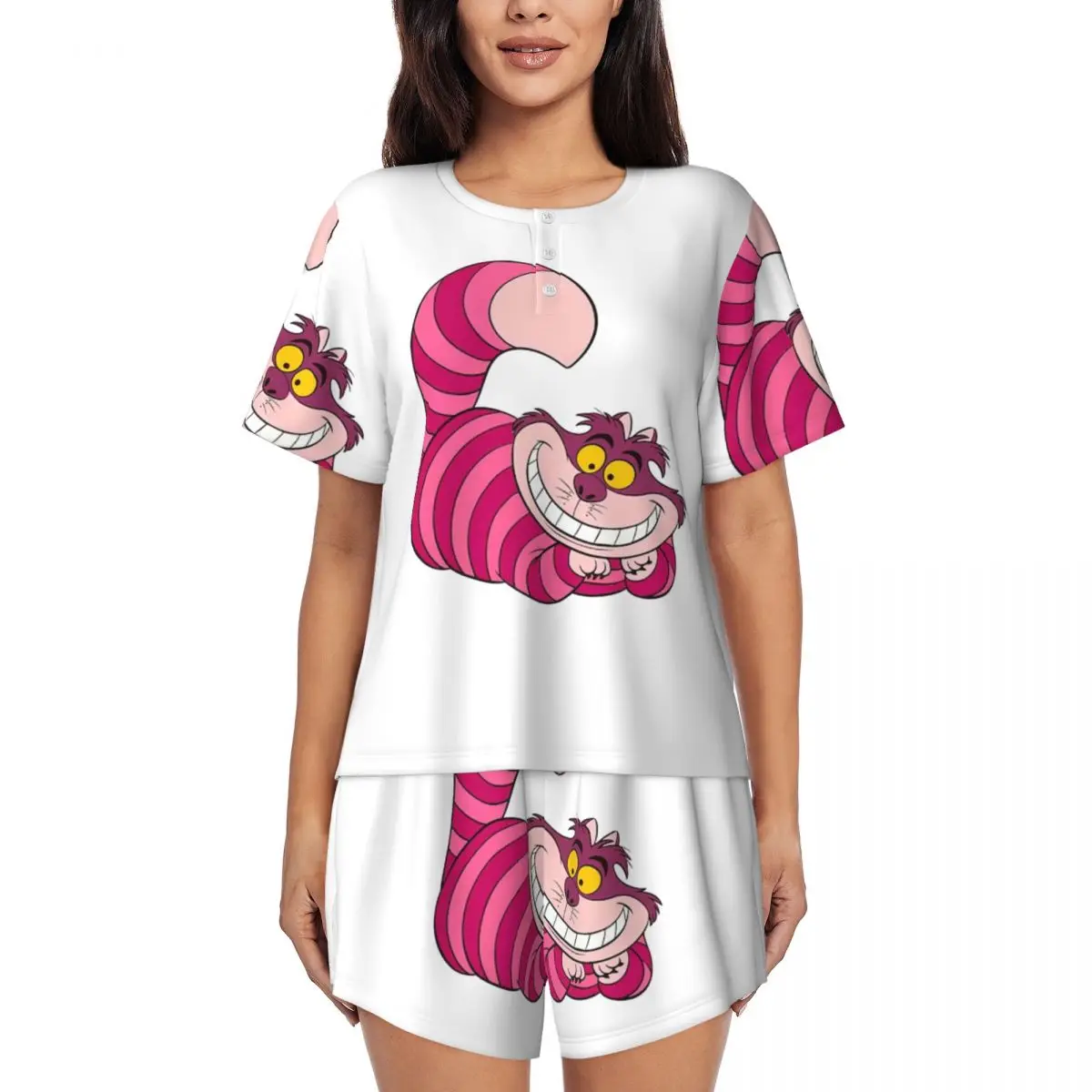 Custom Cartoon Manga Cheshire Cat Smile pigiama set donna 2 pezzi manica corta Pjs Shorts Sleepwear