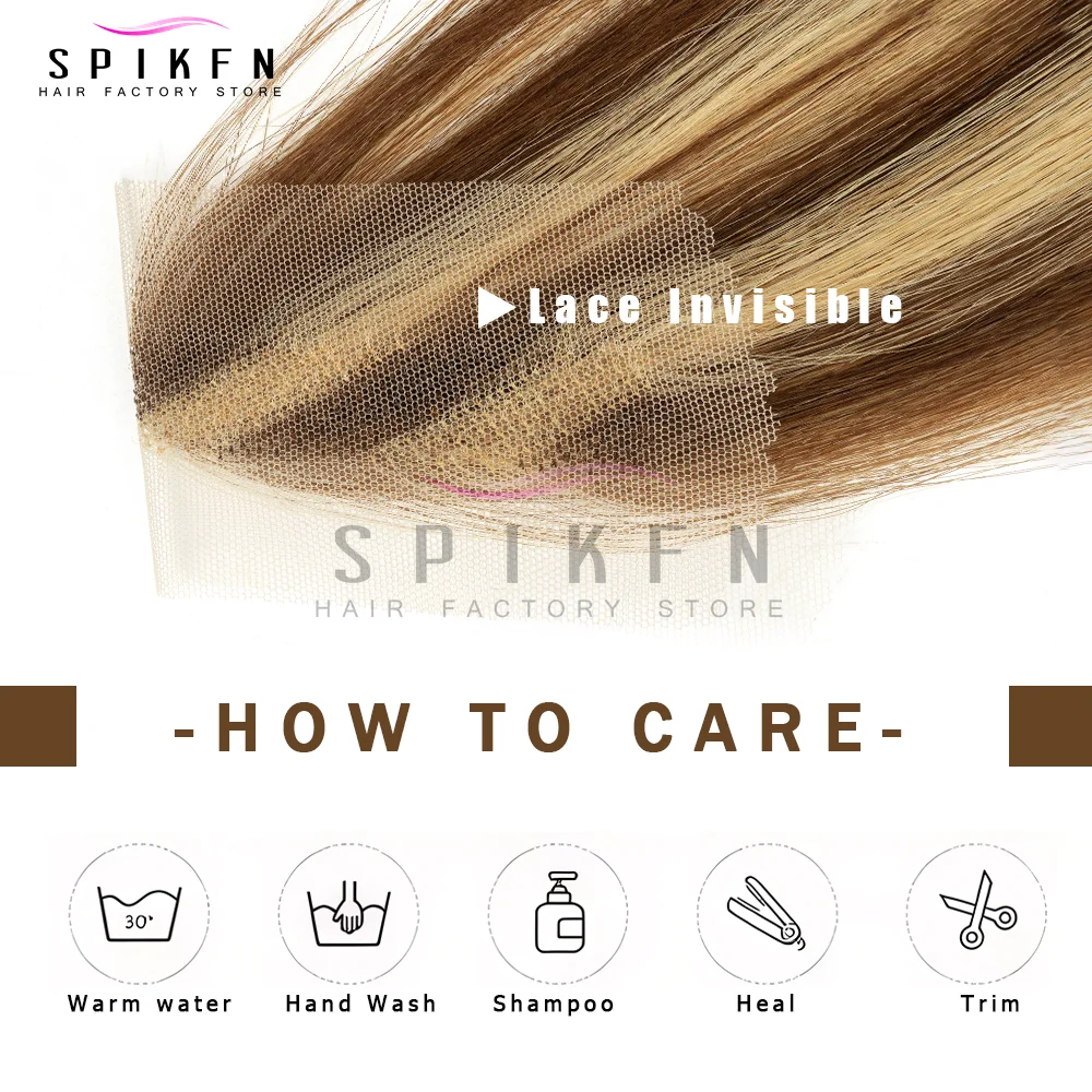 SPIKFN 레이스 인간의 머리카락 양면 앞머리 자연 스트레이트 헤어 피스 6 색 블랙 브라운 금발 머리 보이지 않는 통기성 부드러운