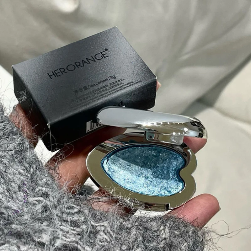 Paleta de Sombras de Ojos Perladas HERORANGE, Sombra de Ojos Brillante en Forma de Corazón, Maquillaje Iluminador, Rubor Facial, Iluminador