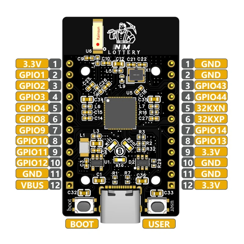 8Pcs Nmminer Bot Chain Lucky BTC Solo Lottery Ticket Miner Low Power ESP32-S3R8 Development Board