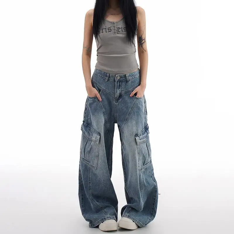 

Hot 2026 Spring Autumn New Women Lazy Style Korean Version Niche Versatile High Waist Wide Leg Jeans Fashion Casual Loose Jeans