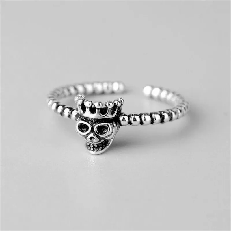 New Thai Silver Personality Creative Skull 925 Sterling Silver Jewelry Retro Hip Hop Style Twist Exquisite Opening Rings  R189