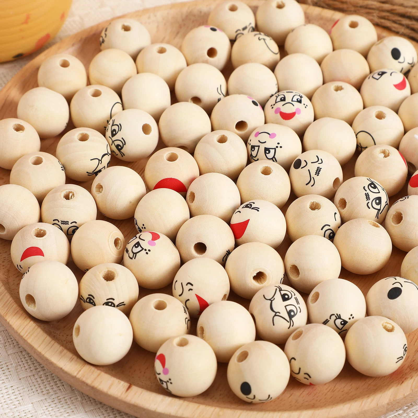 

80 Pcs Wooden 20mm Craft Jewelry Making Bracelets Wood Beads Garland Garland Home Smile Face Beads Decor Projects