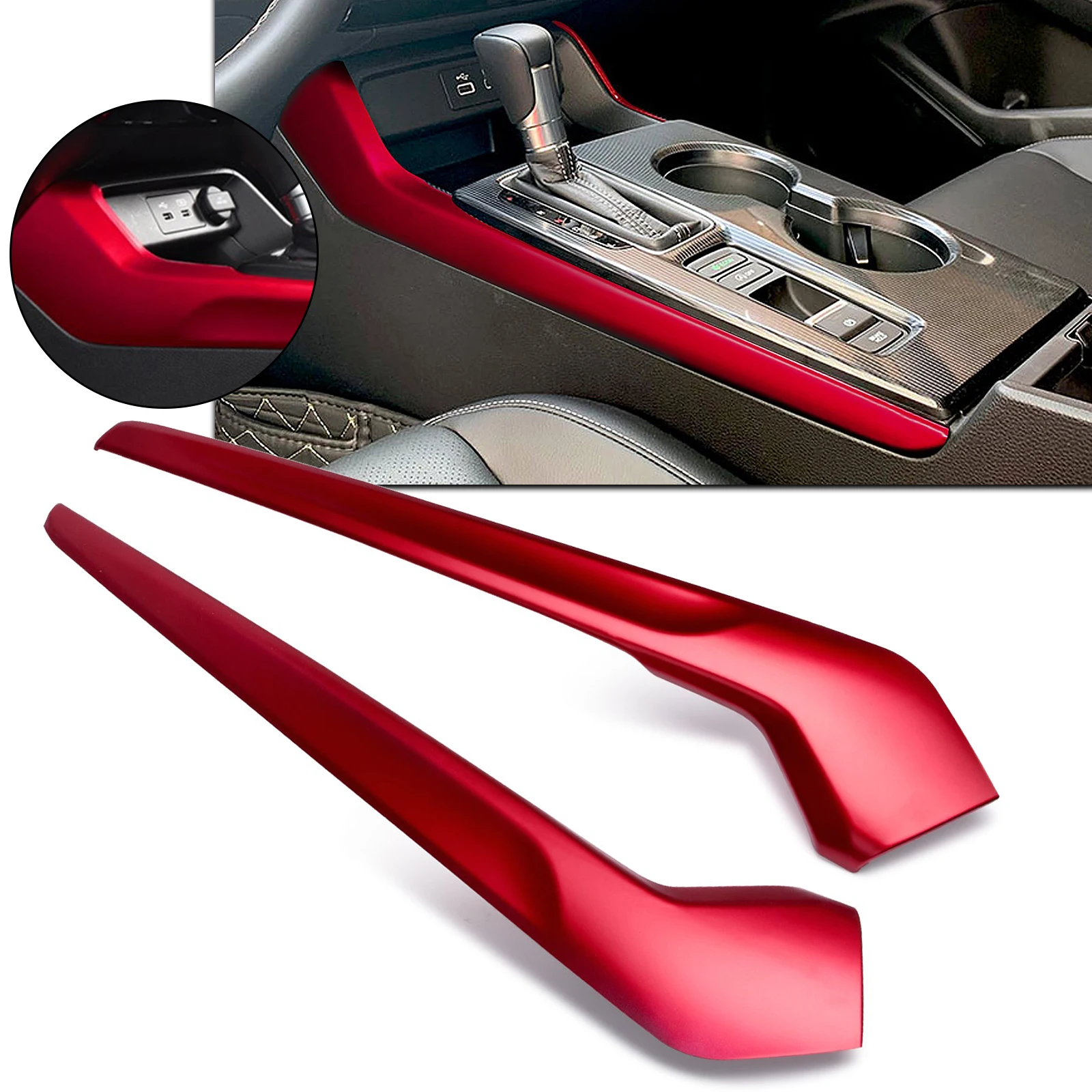 Sporty Red Interior Transmission Gear Shift Panel Both Side Cover Molding Trims For Honda Civic 11th Gen 2022 2023