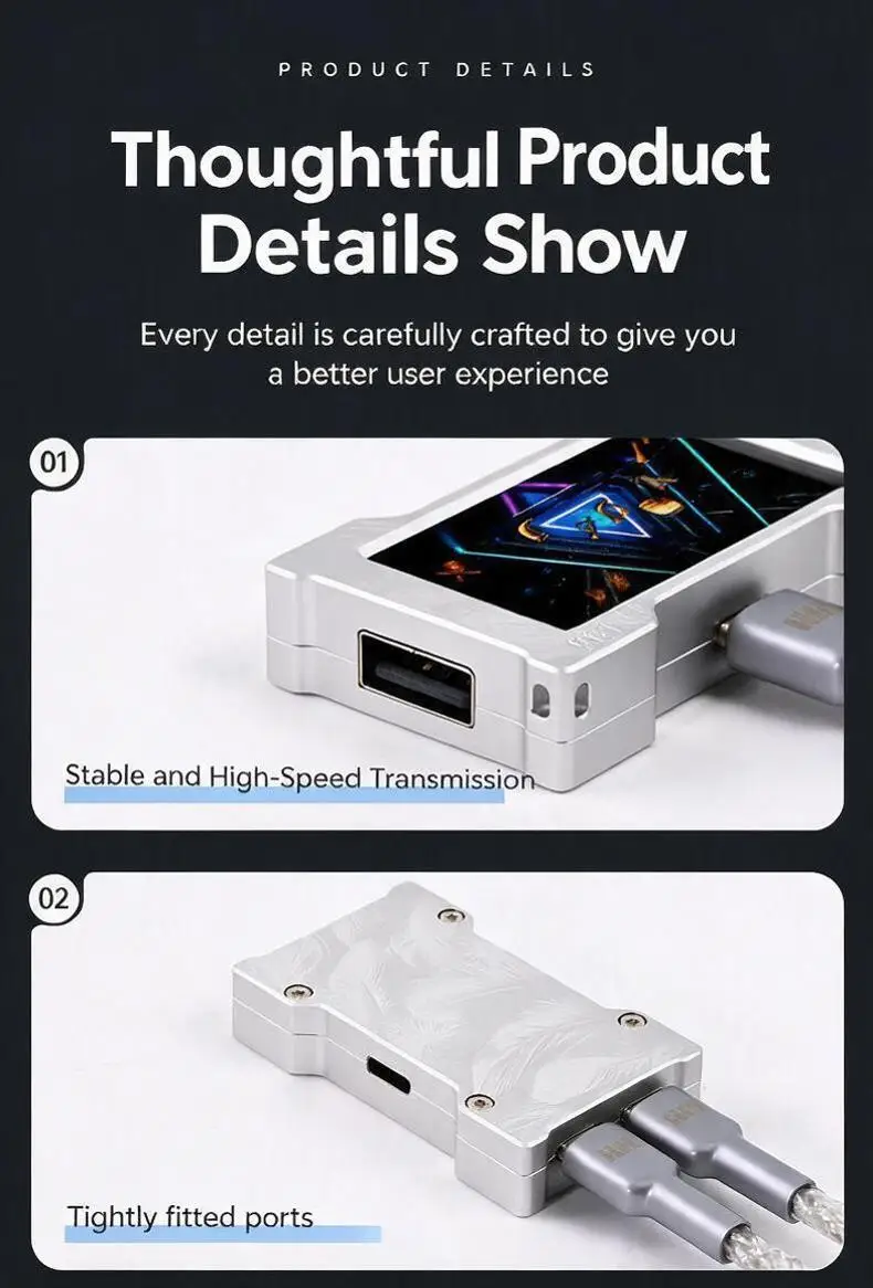 HMLAB ZNEO Gaming USB Hub - 2-to-3 Port, 8K Hz, Independent Power, With Screen, Trendy for Gaming Ambience Desk Setup