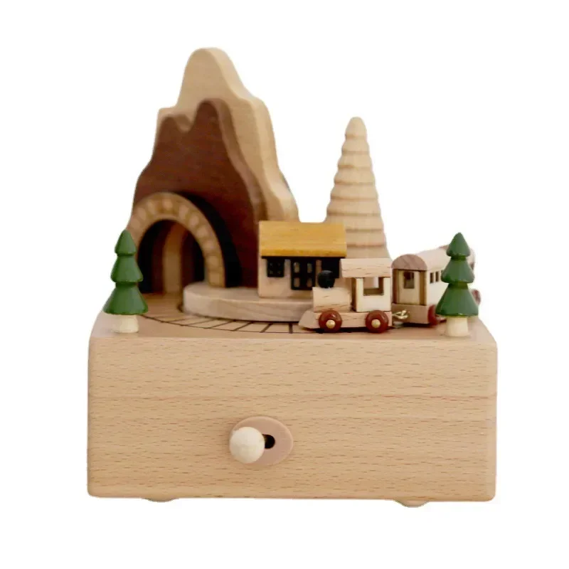 

Wooden music box creative music box handmade merry-go-round toy ornaments children's Christmas birthday gifts. A