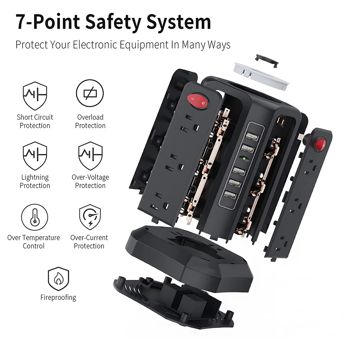 Verticale Aansluiting Met 12 Stopcontacten 5 Usb-Poorten En Nachtlampje 5,9 Ft Verlengsnoer Met Meerdere Stopcontacten Ons Stekker Stekker Strip Toren