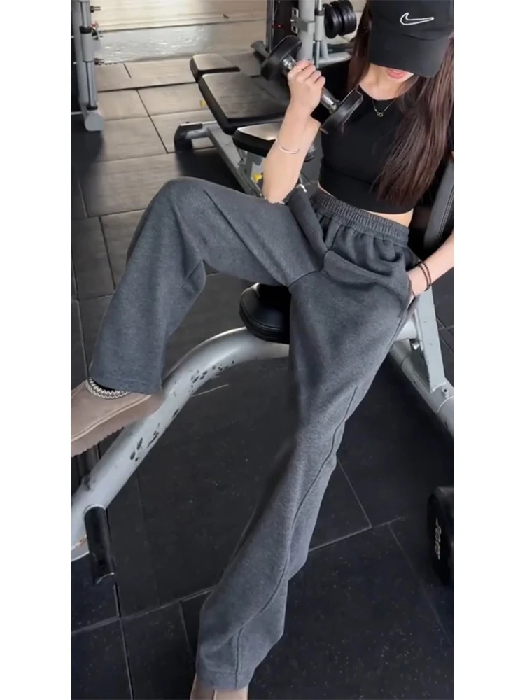 

ey Fitn Sports Sweatpants Men's Autumn Winter American Sle Straight Leg Knife Casual Long Trousers