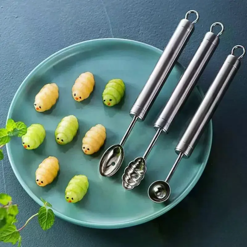 1PCS Fruit Carving Spoon Stainless Steel Waviness Baller Shaping DIY Carving And Scooping Tools Kitchen Gadgets Easy Clean