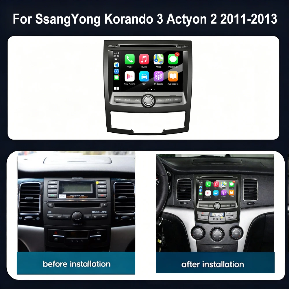 Android 16 Auto Wireless Carplay Car Radio For SsangYong Korando 3 Actyon 2 2011-2013 Multimedia Stereo Tools DSP SWC Tool Fan