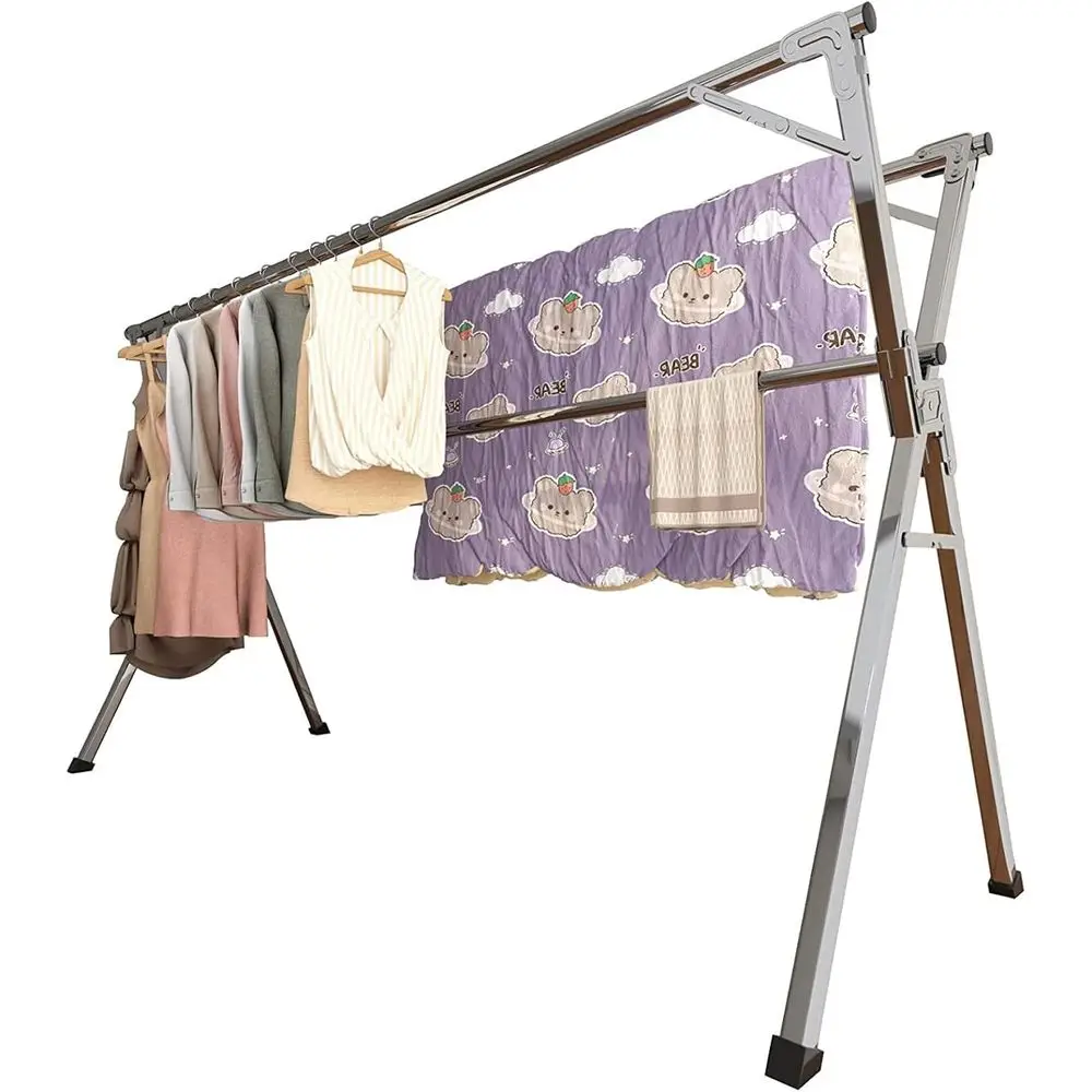 Portable Folding Clothes Drying Rack: Lightweight, Stable, Indoor/Outdoor Use (2.4m)