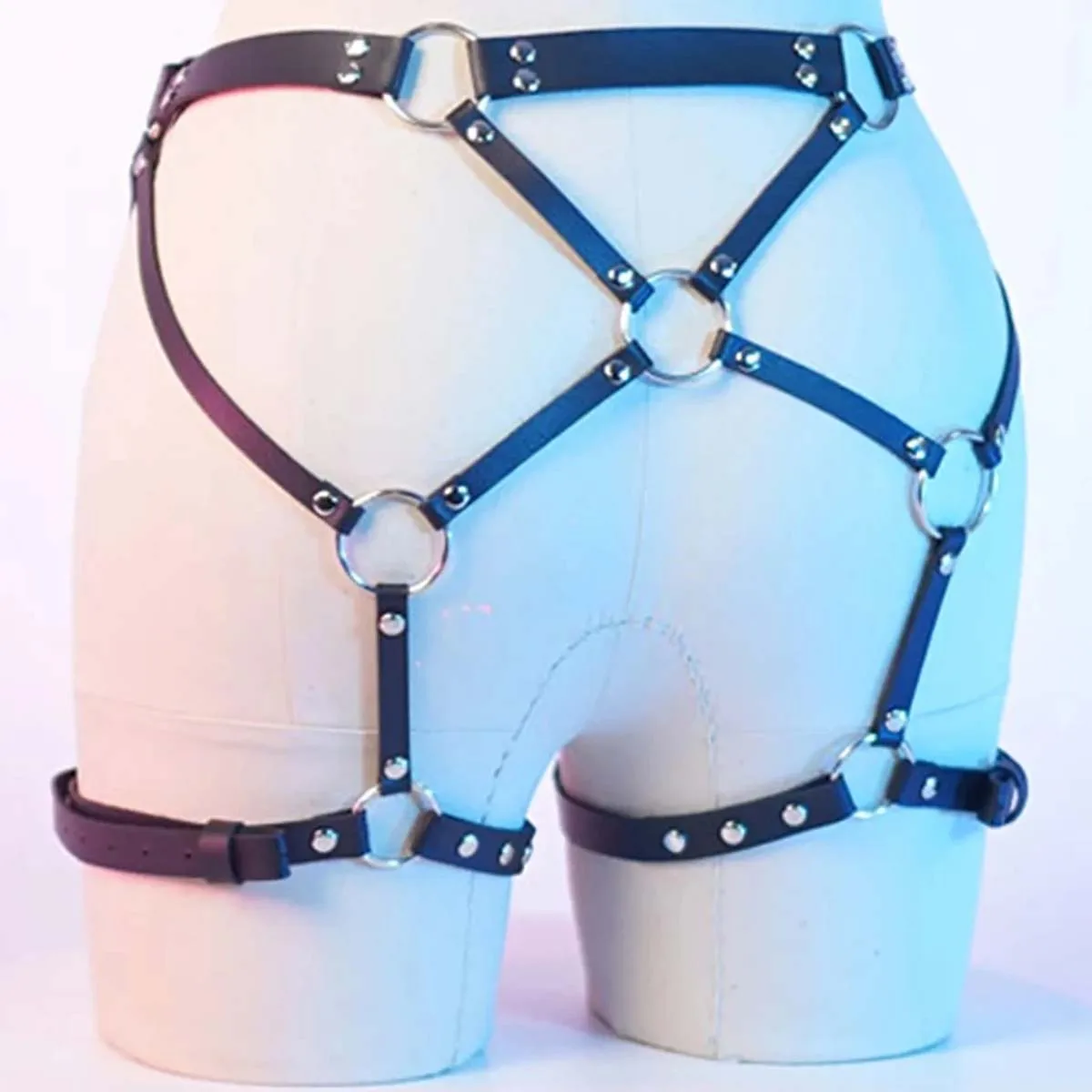 Cinto sexy do arnês do corpo para mulheres, lingerie de couro, bondage BDSM, cinto de liga, roupas góticas, roupa Rave Festival