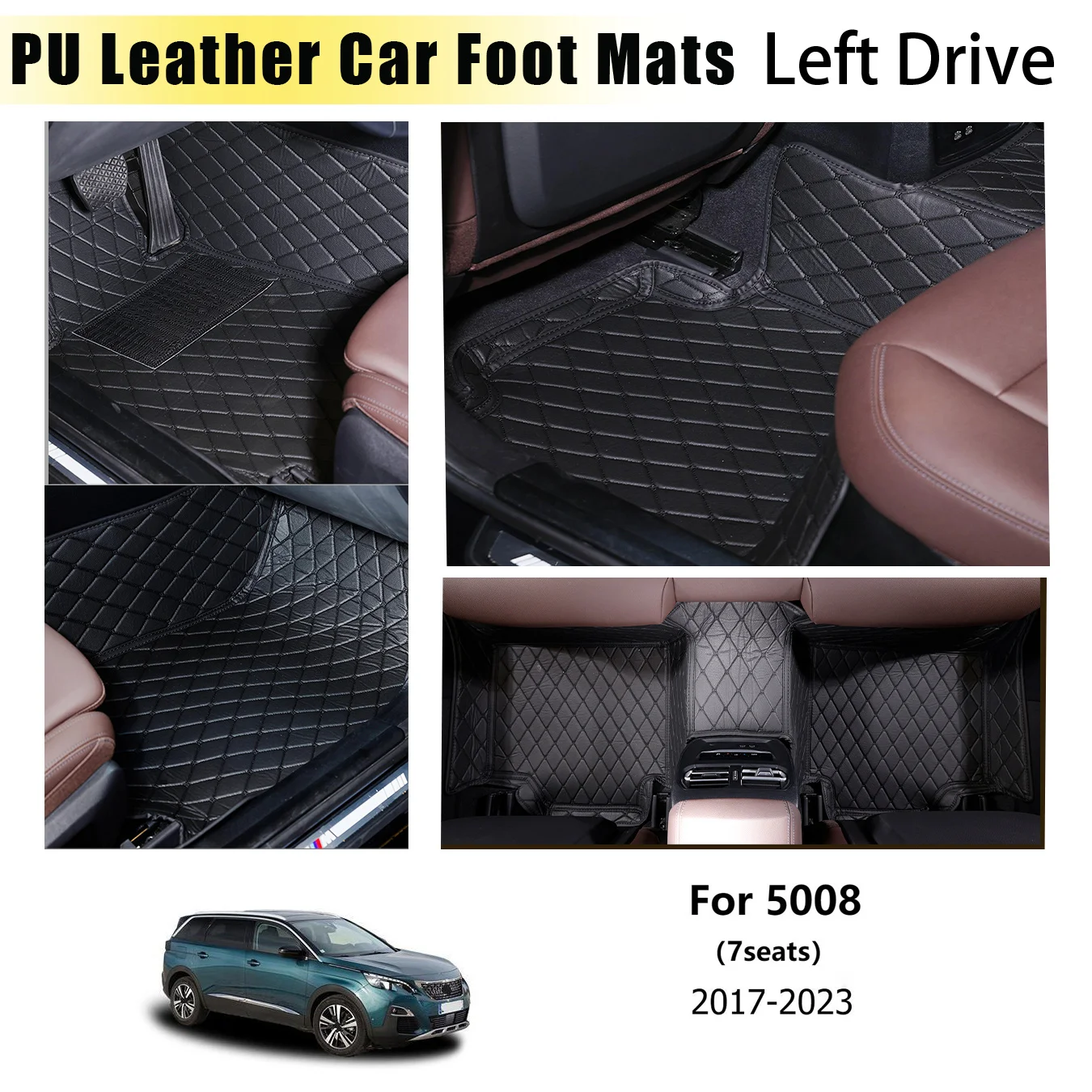 

Car Floor Mats For 5008（7seats） For 2017-2023 Waterproof PU Leather Front Rear Pad Floor Mat Protector Car Set Interior Carpet