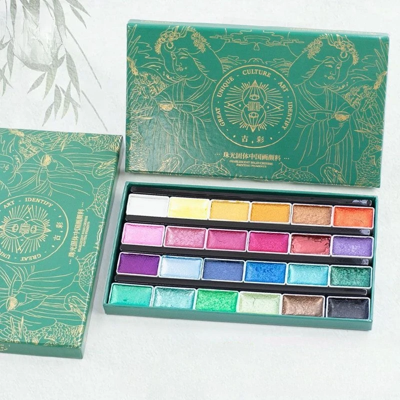 24color Pearlescent Solid Watercolor Pigment Portable Durable for Travel Records Outdoor Sketching Painting Exercises