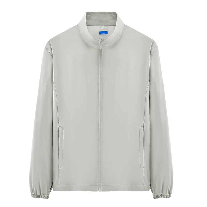 سترة رياضية خارجية للرجال للحماية من الشمس مقاومة للماء بلون سادة سترة جري للرجال للربيع والخريف بياقة واقفة سترة رياضية #5