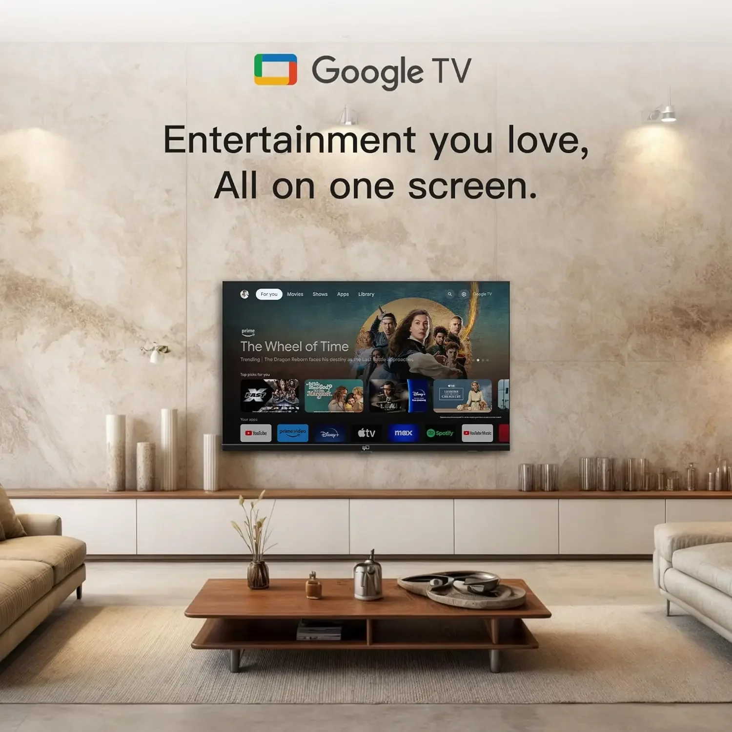 تلفزيون ذكي مقاس 43 بوصة، تلفزيون Google TV 1080p Full HD مع Google Play وChromecast مدمج، HDR 10، Dolby Audio، جهاز تحكم صوتي، Stream