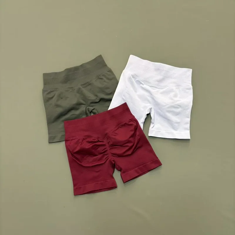 HISTELLO Df Solid Sports Shorts Women Seamless Yoga Gym Leggings Low Ribbed Band Scrunch Fitness Tights Running Sports Shorts