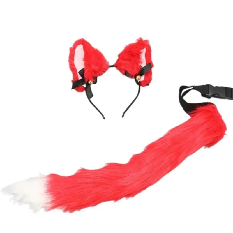 39BD ensemble costumes chats avec oreilles chats bandeau queue fourrure accessoires Costume chats d'halloween