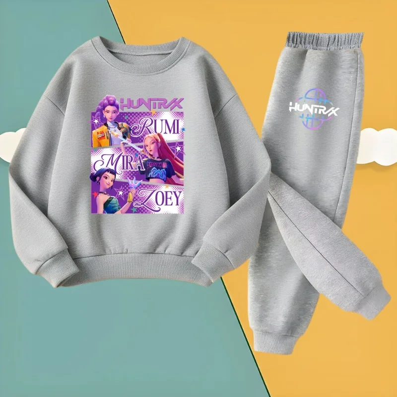 K-POP الكرتون المطبوعة الفتيات مجموعة ملابس عصرية ربيع الخريف الأطفال س الرقبة هوديس طويل بانت 2 قطعة مجموعة الاطفال بلوزة كاجوال مجموعة #3