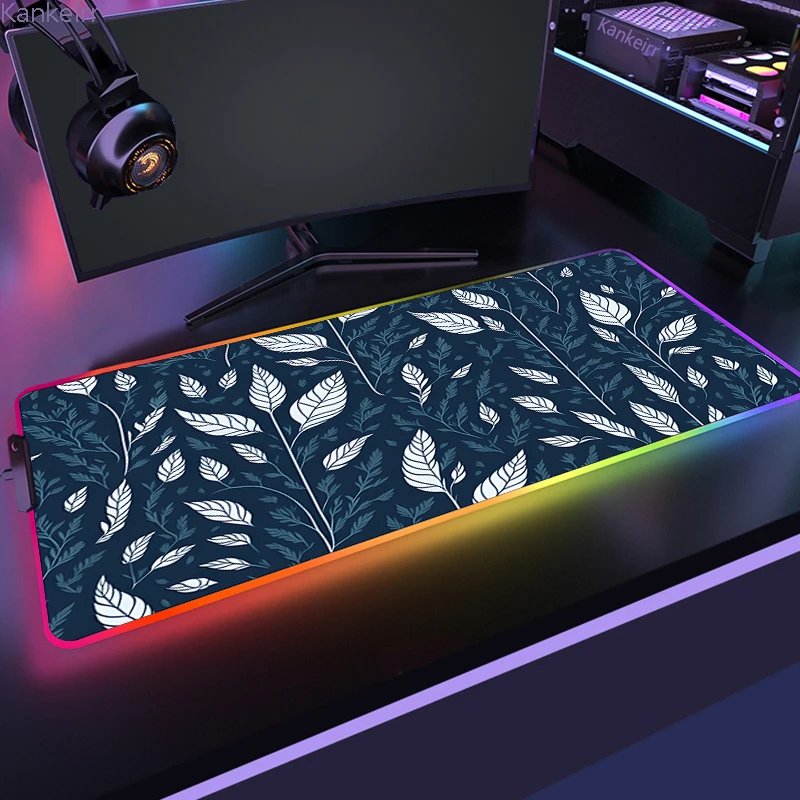

Коврик для стола с подсветкой RGB 400x900 мм, тропические листья, завод, XL, игровой коврик для мыши, скоростные коврики для клавиатуры, светодиодный коврик для мыши, большой игровой коврик для мыши