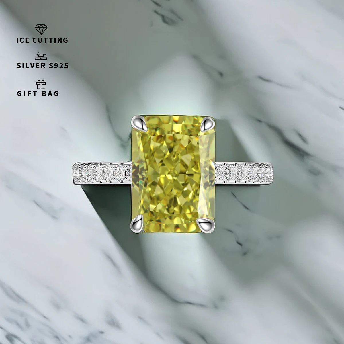 S925 Sterling Silver plated platinum and golden Apple green rectangular Zircon Sparkle Ice Cut rings for women fine jewellry