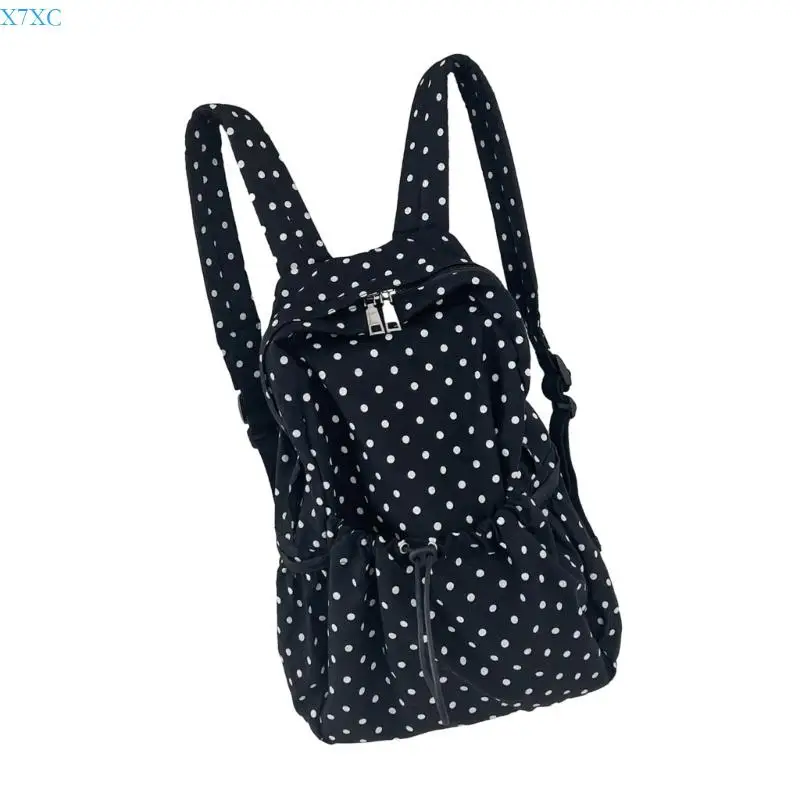 X7XC Student School Bag Travel Backpacks Drawstring Backpacks Polkas Dot Backpacks Japanese Styles Casual Daypacks for Girl