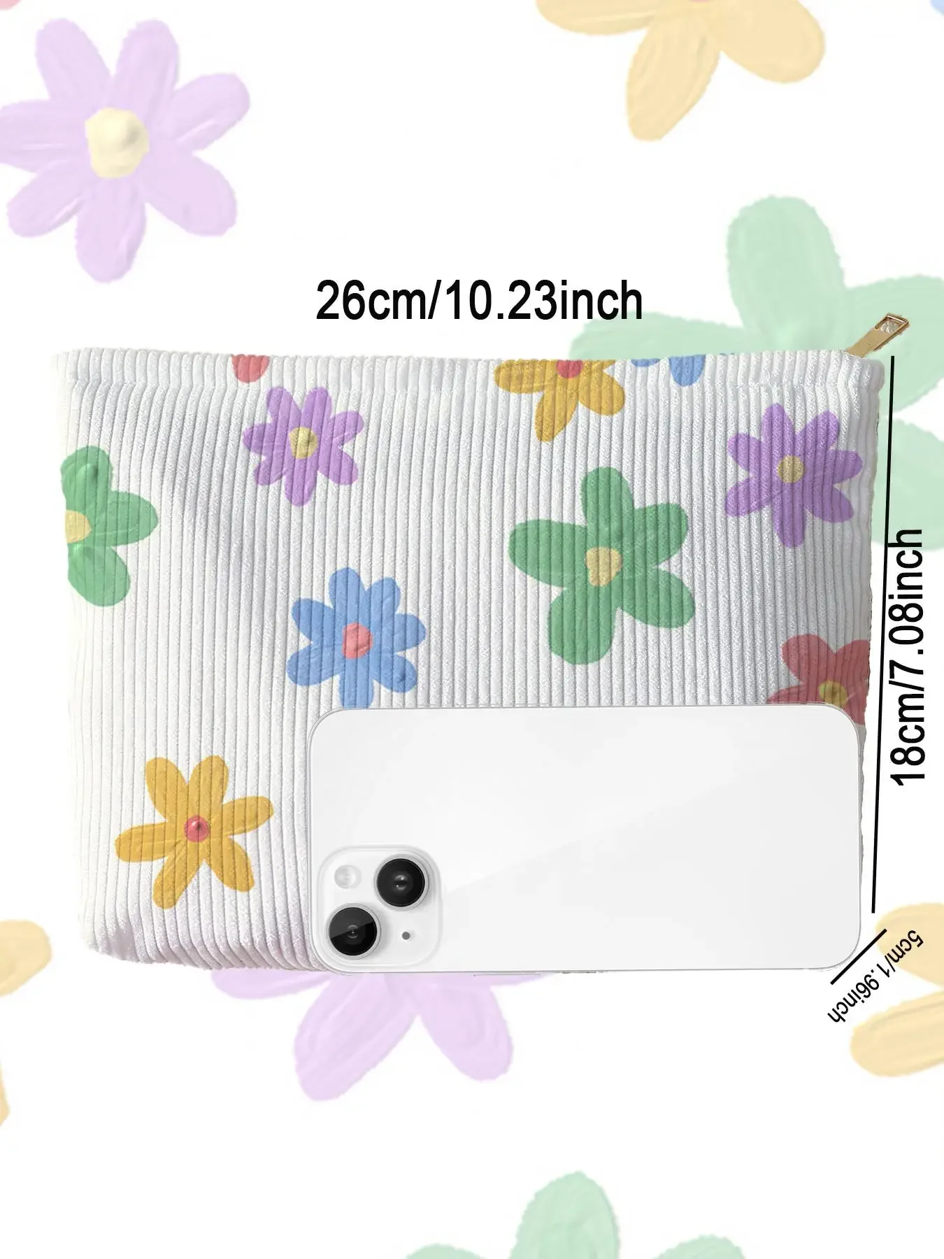 Sweet Colorful Daisy Flower Pattern Corduroy Cosmetic Bag Portable Travel Makeup Pouch Ladies Toiletry Storage Organizer Gift