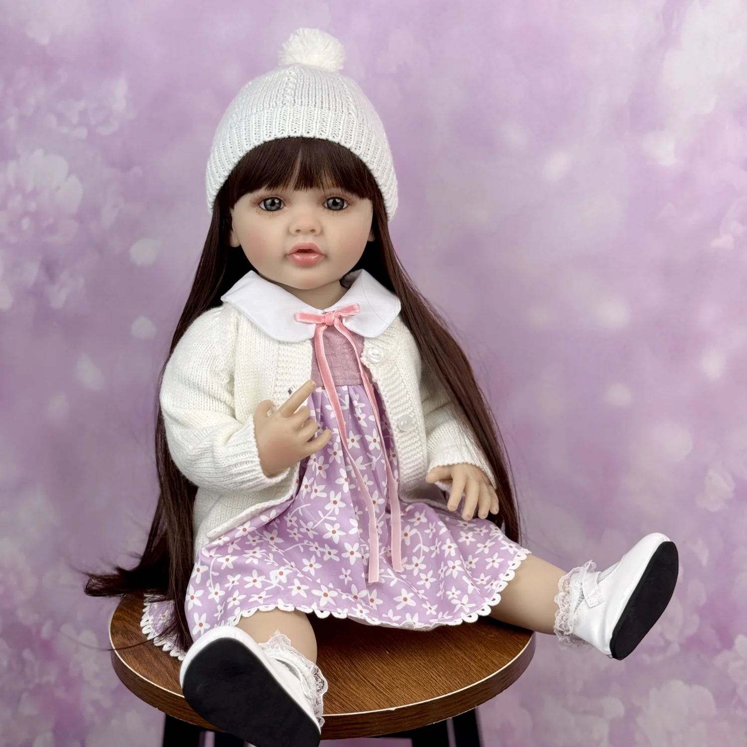 

55 СМ Полный Винил Body Reborn Baby Doll Игрушка Одеваются Коричневые Длинные Волосы Принцесса Малыш Девушка Кукла Прекрасный Подарок На День Рождения Ручной Работы