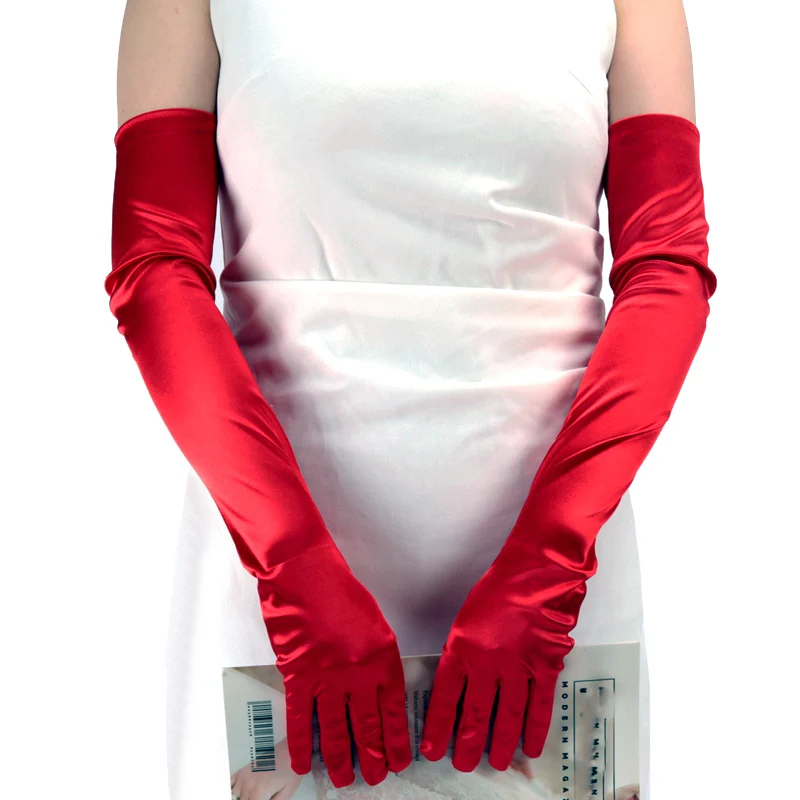 Women Quality Fashion Satin Gloves Adult Black White Burgundy Opera Stretch Finger Long Gloves Evening Party Prom Costume Mitten