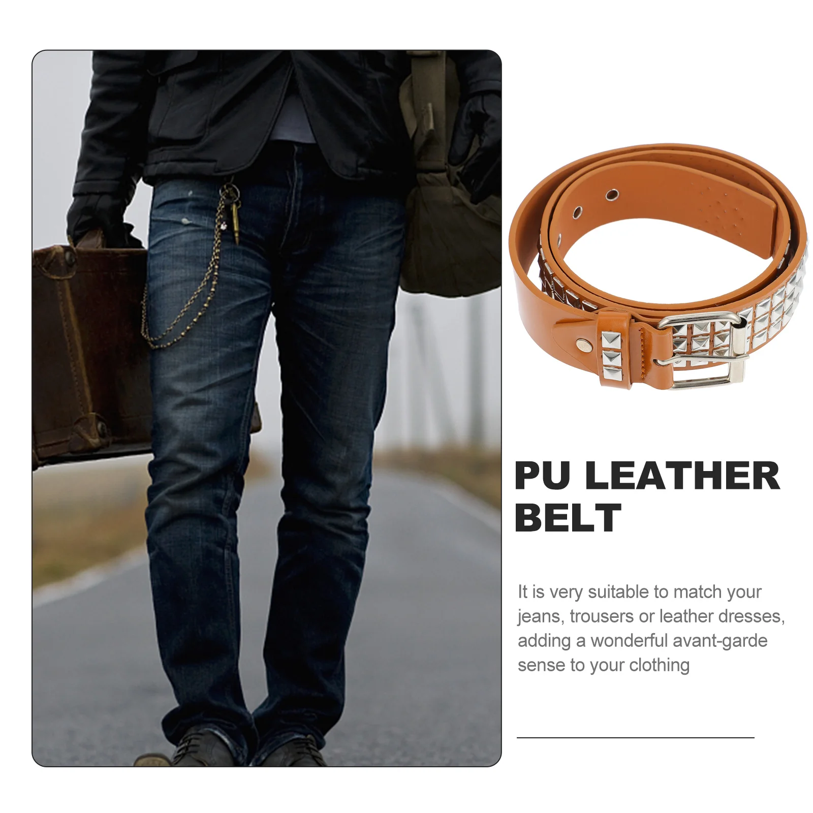 

Belt Rivet Studded Men Rivets for Women Unisex Buckle Belts Decorative Khaki Waist and