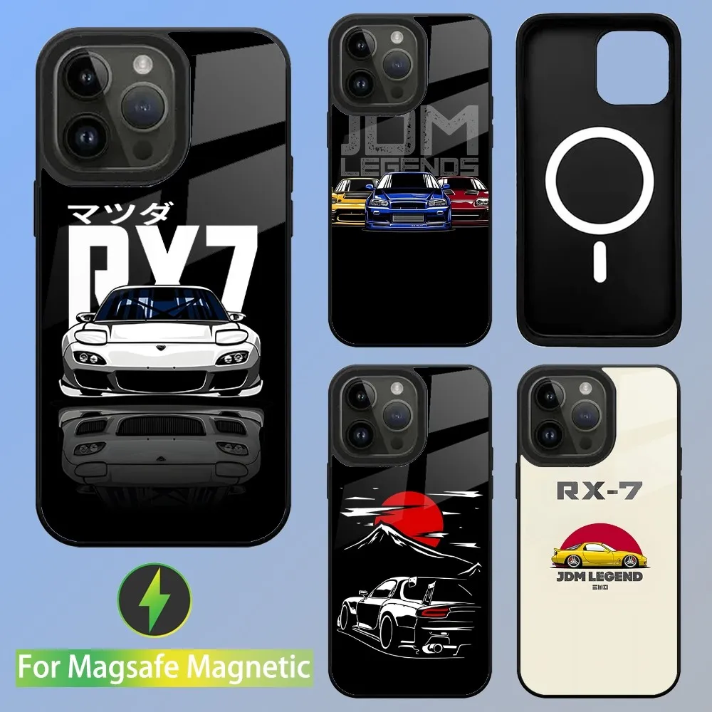 Rx7 jdm legenden autos telefon hülle für iphone 15,14,13,12,11, plus, pro, max mini magsafe magnetisches kabelloses laden