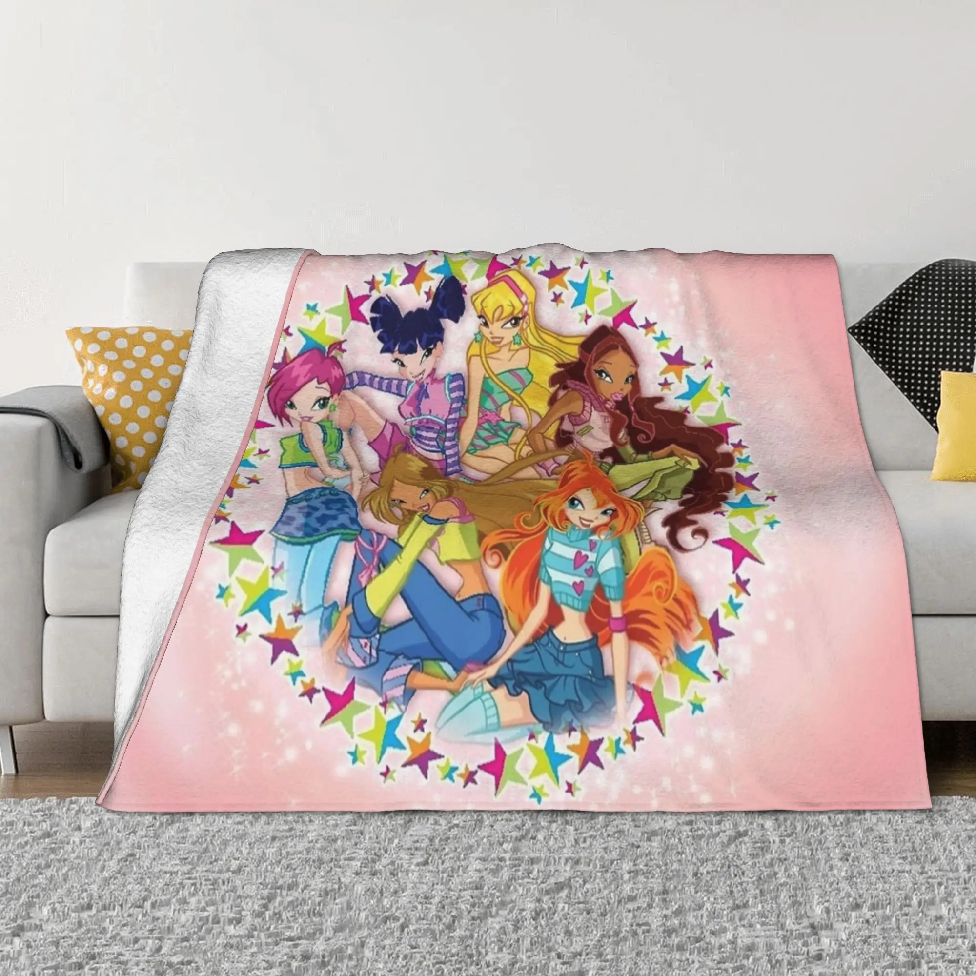 W-Winx Clubs Cartoon Blanket Fairy Beauty Anime Flannel Awesome Warm Throw Blanket for Chair Covering Sofa Decoration