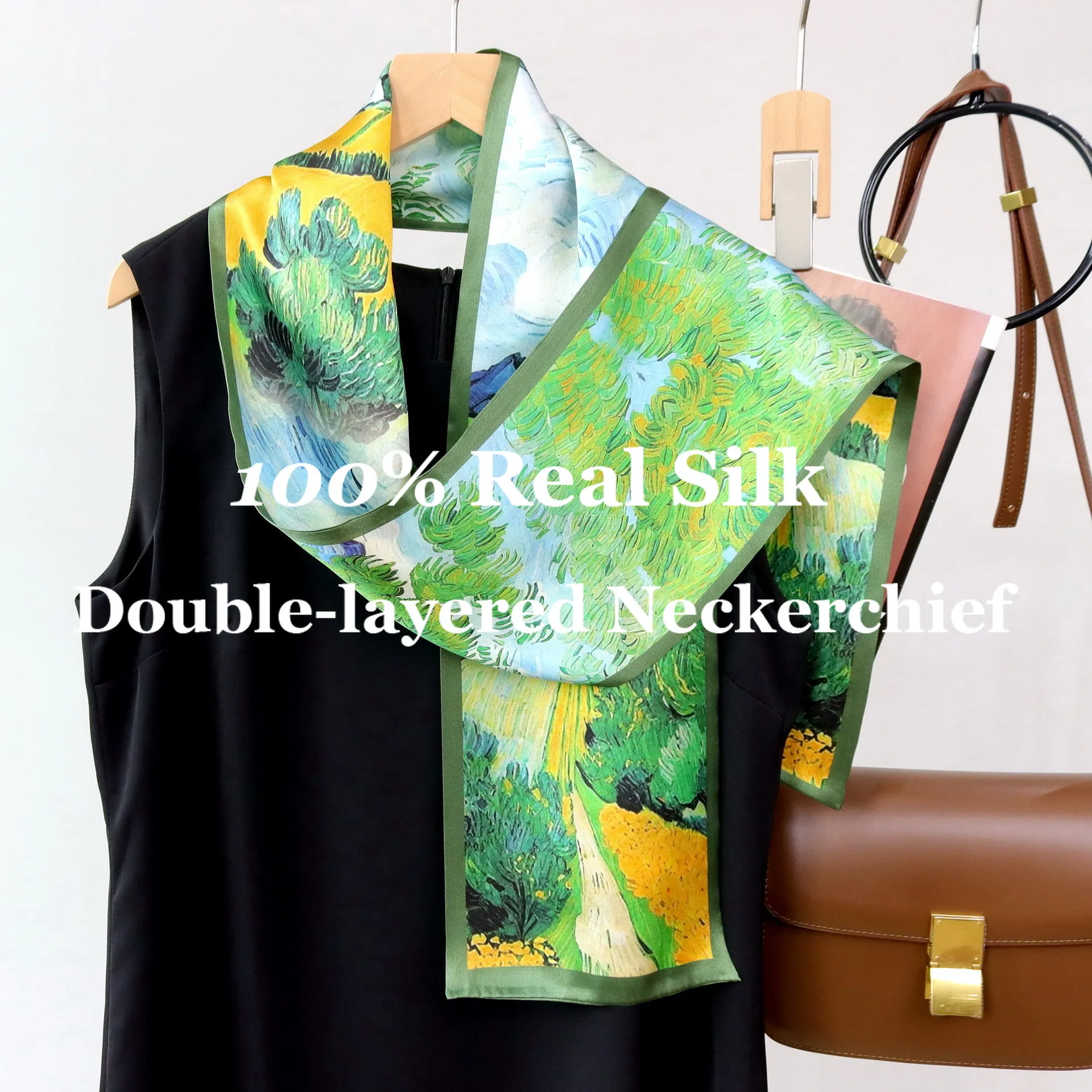 

Универсальный двухслойный шелковый платок из 100% тутового шелка: шарф для шеи, повязка для волос, платок для сумки, лента для хиджаба, завязка для сумок