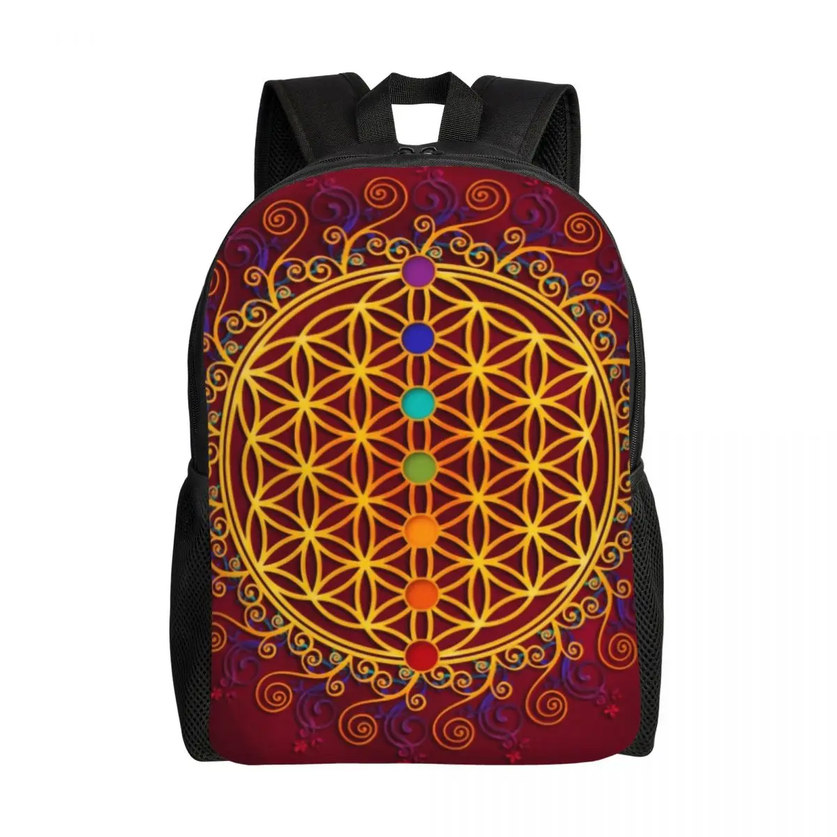 

Custom Flower Of Life Backpacks Women Men Fashion Bookbag for College School Spirituality Yoga Zen Mandala Bags