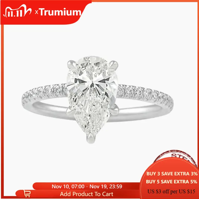

Trumium 2CT 925 Sterling Silver Engagement Rings for Women Water Drop Gemstone Simulated Moissanite Wedding Band Cubic Zirconia