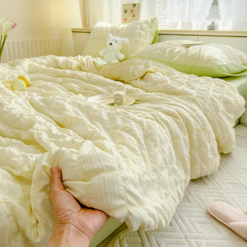 Quality Seersucker Cool Summer Quilt Soft-lightweight Breathable Blanket Thin Cloud-feeling Bare Sleeping Comforter Duvet Set