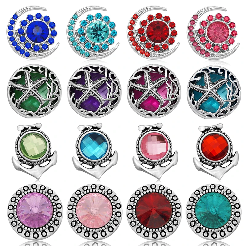 Colorful Rhinestone Moon Starfish anchor Dots Beauty Metal 18mm snap buttons for DIY 18mm snap jewelry Accessories Women Gift