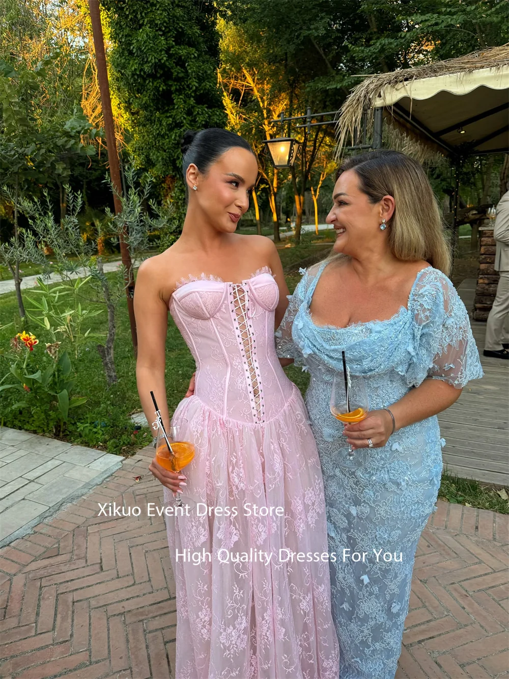 Xikuo à lacets devant une ligne robes de soirée dentelle robes de soirée romantiques Appliques chérie sophistiqué Abiti Da Sera personnalisé