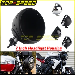 Motorcycle 7 Inch Round Headlight Housing Light Bulb Bucket Bottom Mount Matte Black Headlamp Cover Lamp House Shell For Harley