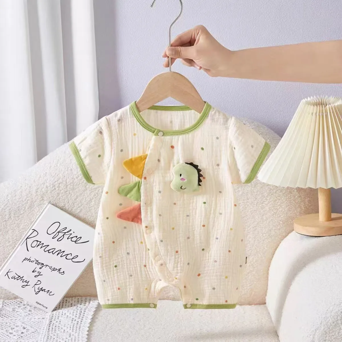 Baby Summer Lightweight Cool Short Sleeve Onesie 6-18M Pure Cotton Muslin Breathable Comfy Romper Kid Cute Cartoon Knit Bodysuit
