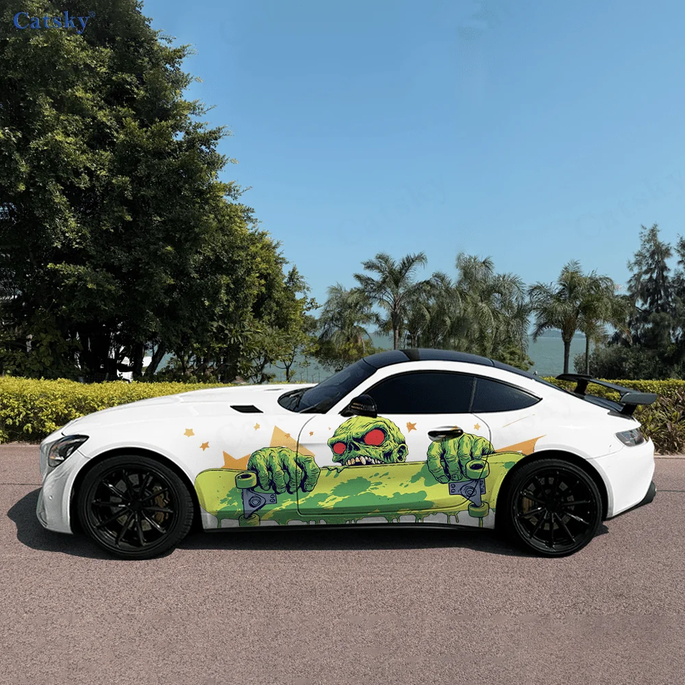 

Красочный скелет, скейтборд, автомобиль, виниловые наклейки, самоклеящаяся наклейка из ПВХ, подходит для грузовиков, внедорожников, декор, автоаксессуары, подарок