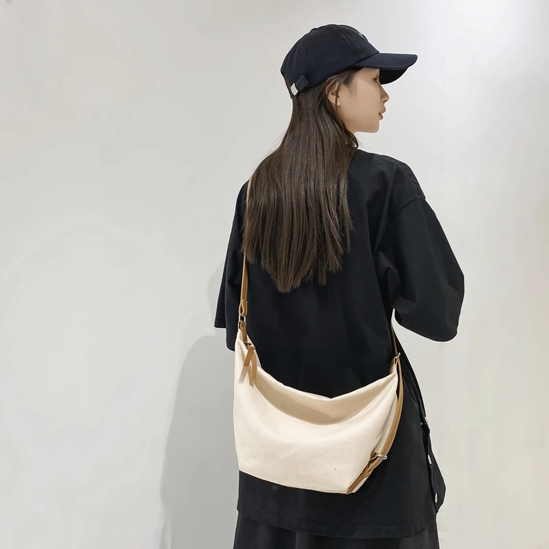 Solid Canvas Women's Bag Belt Messenger Bag Y2K Shoulder Cross Bag Korean Eco Bag Shopping Satchel Murse Student Handbag Pockets