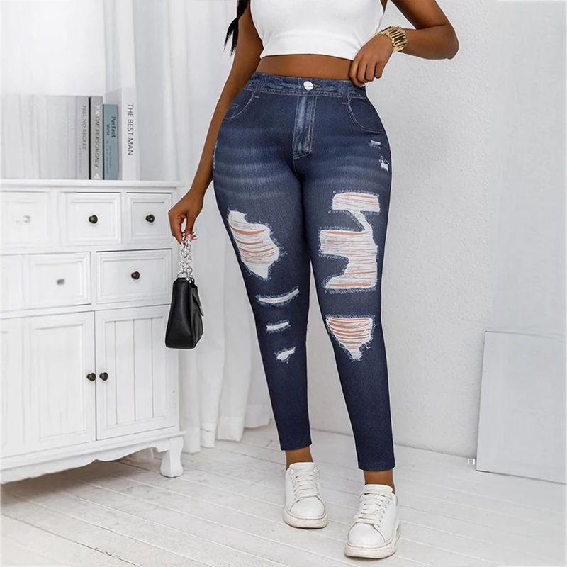 Spring Summer Women Pencil Jeans Streetwear Hot Girl Splatted Paint Skinny Stretch Denim Streetwear Holes Ripped Jeans